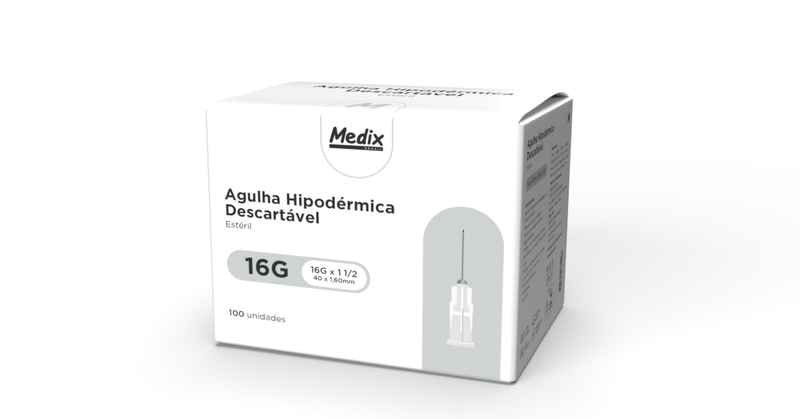 Agulha Hipodérmica Descartável 40x1,60MM (16Gx1 1/2) - Caixa com 100 un.