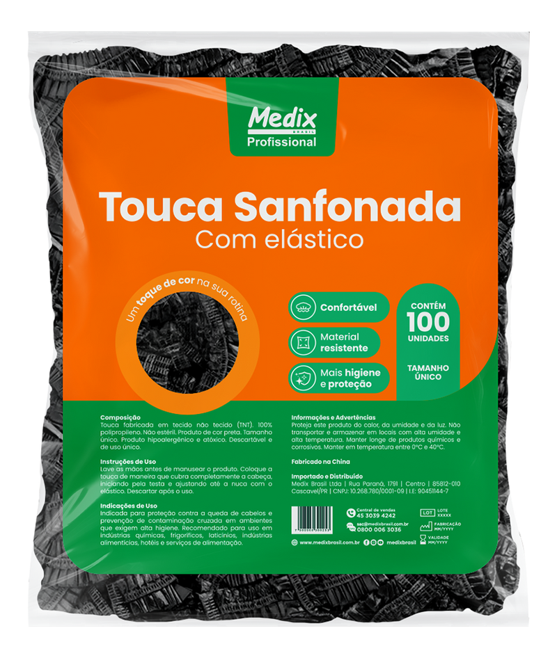 Touca Sanfonada com Elástico - Pacote com 100 un.
