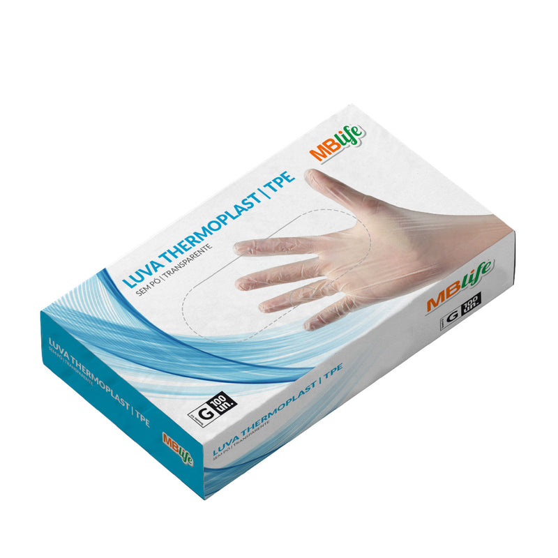 Luva TPE Thermoplast MBlife - Caixa com 100 un.