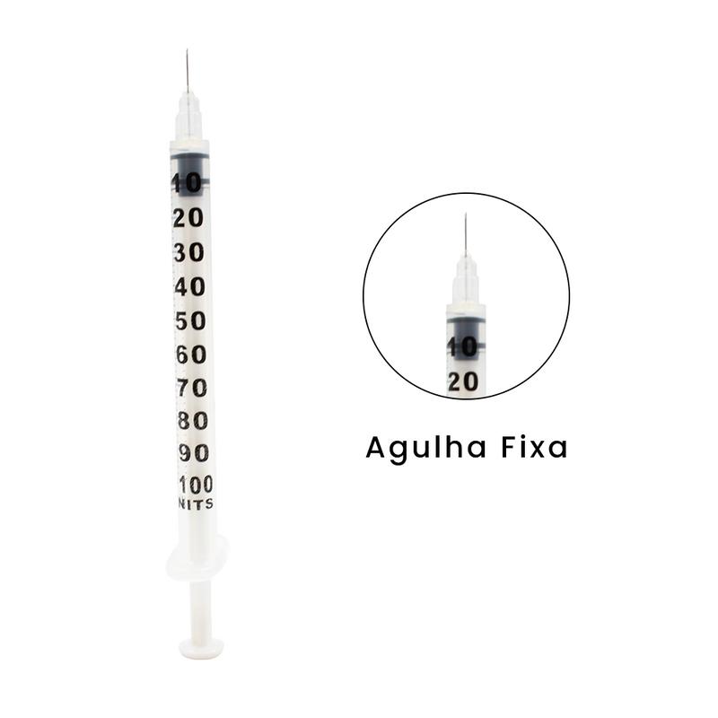 Seringa de Insulina 1ml 100UI com Agulha Fixa 8 x 0,30  - Caixa com 100 un.