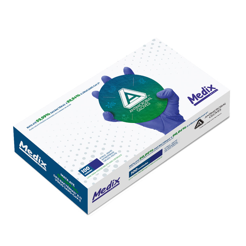 Kit 10 caixas de Luva Nitrílica Antimicrobiana AMG Medix Brasil - 1000 UN. (500 pares)